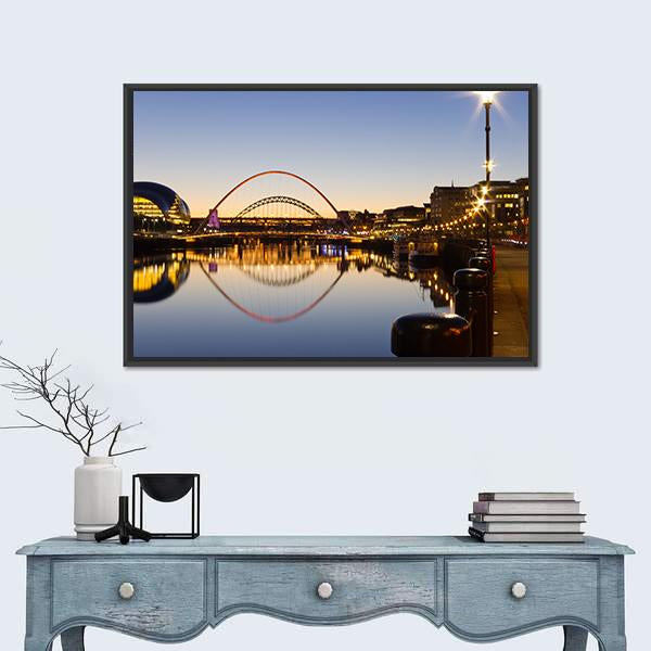 Reflected Tyne Bridges Canvas Wall Art-1 Piece-Floating Frame-24" x 16"-Tiaracle