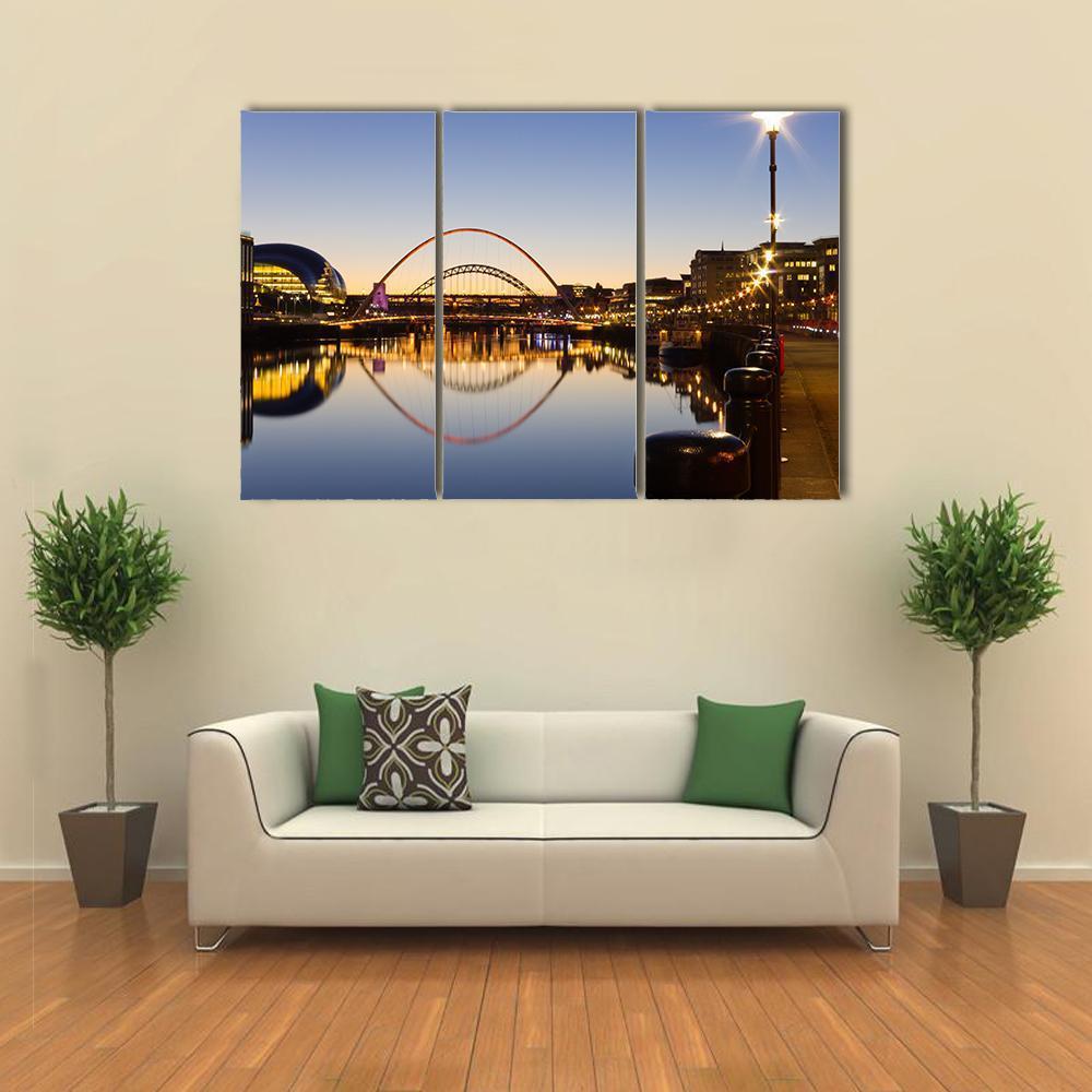 Reflected Tyne Bridges Canvas Wall Art-3 Horizontal-Gallery Wrap-37" x 24"-Tiaracle
