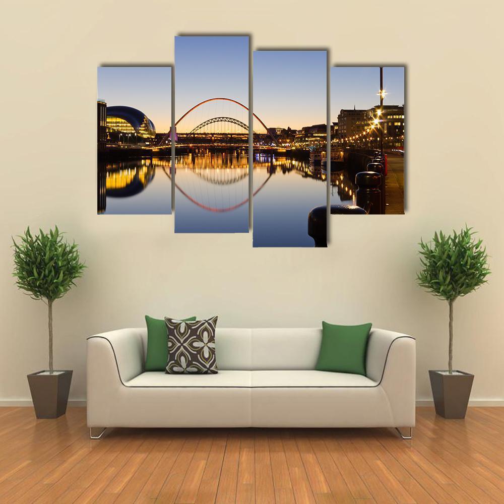 Reflected Tyne Bridges Canvas Wall Art-4 Pop-Gallery Wrap-50" x 32"-Tiaracle
