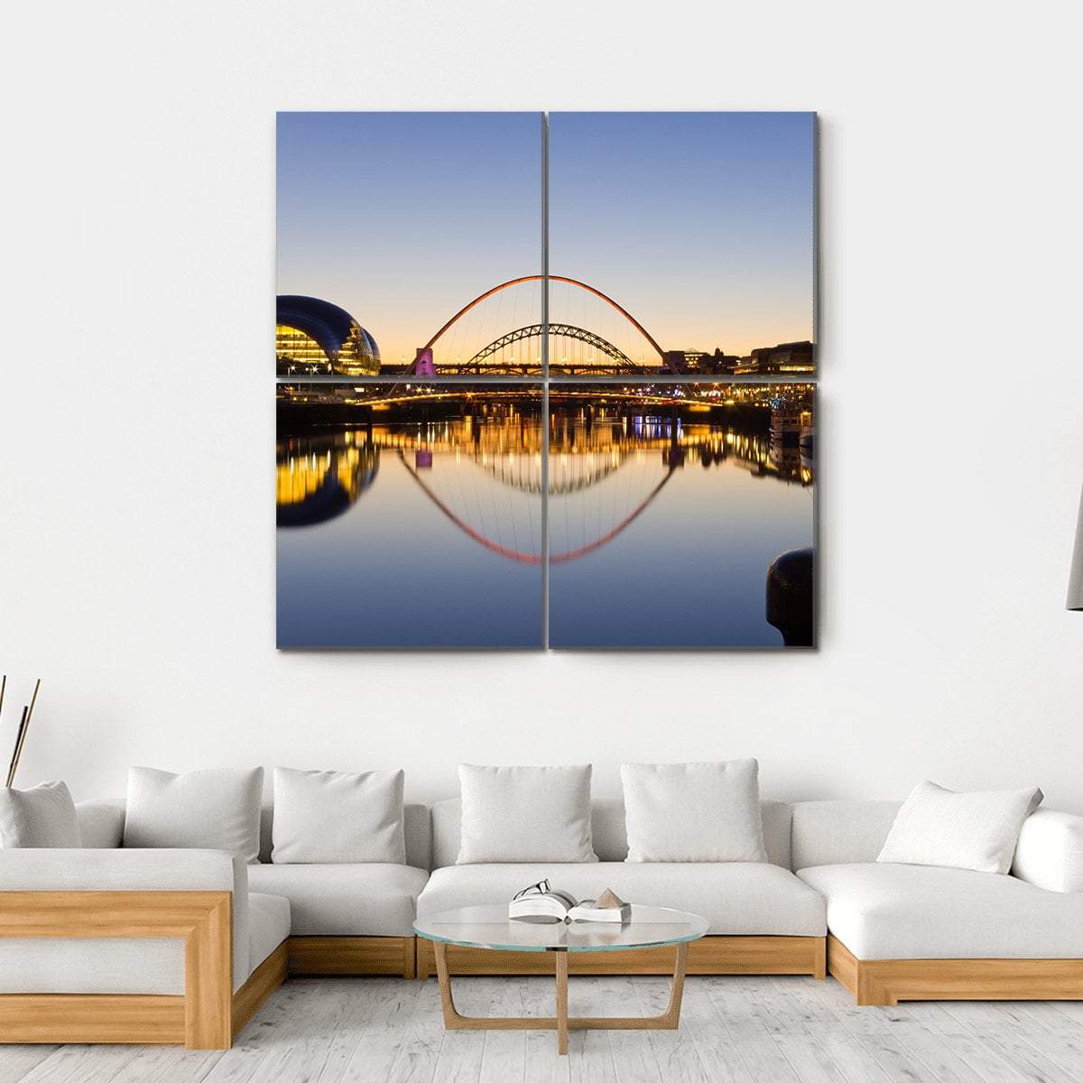 Reflected Tyne Bridges Canvas Wall Art-4 Square-Gallery Wrap-17" x 17"-Tiaracle