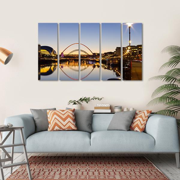 Reflected Tyne Bridges Canvas Wall Art-5 Horizontal-Gallery Wrap-22" x 12"-Tiaracle