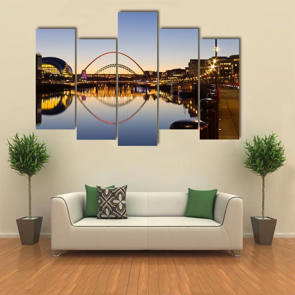 Reflected Tyne Bridges Canvas Wall Art-5 Pop-Gallery Wrap-47" x 32"-Tiaracle