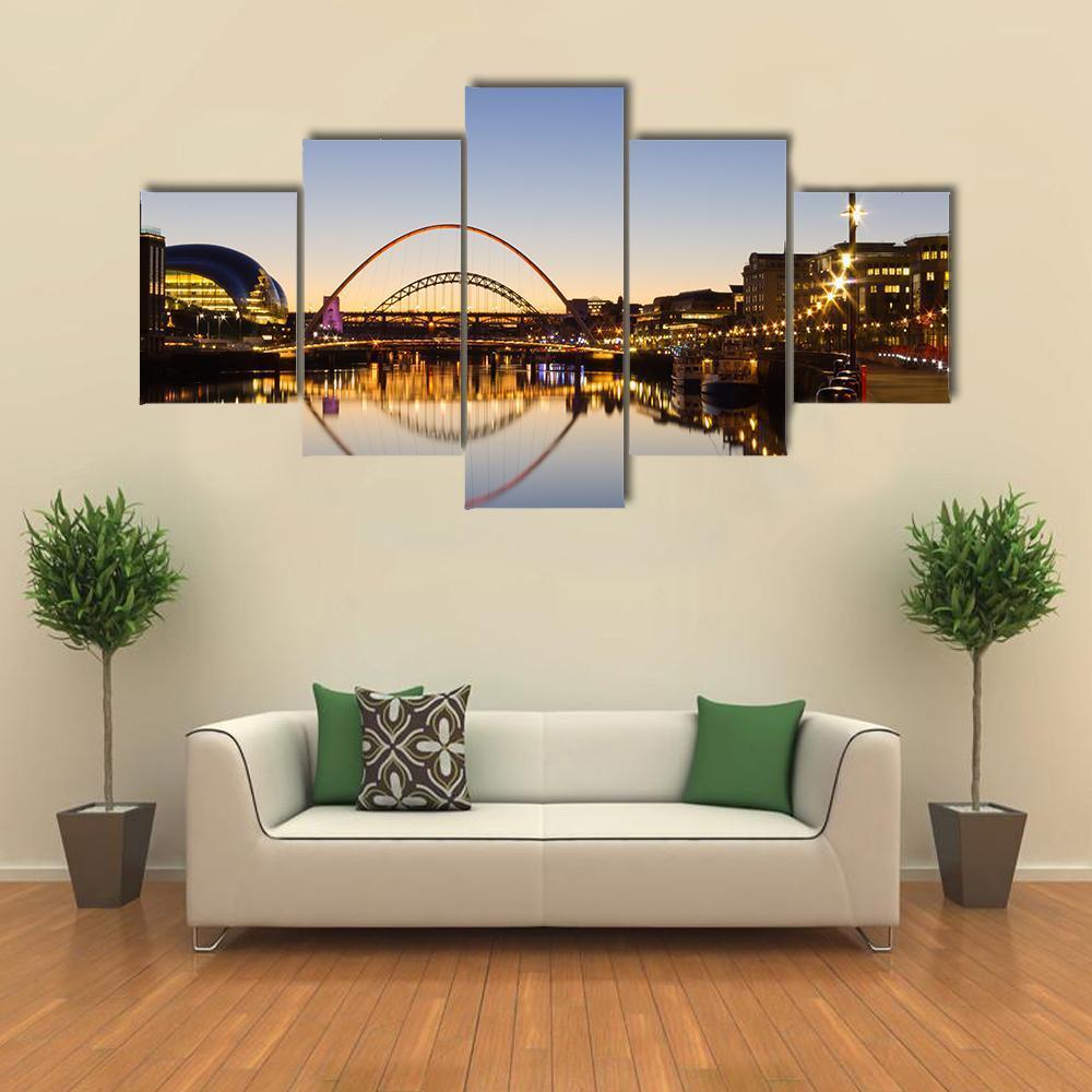 Reflected Tyne Bridges Canvas Wall Art-5 Star-Gallery Wrap-62" x 32"-Tiaracle