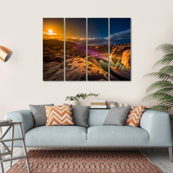 Reflection Canyon At Sunset Lake Powell Utah Canvas Wall Art-4 Horizontal-Gallery Wrap-34" x 24"-Tiaracle
