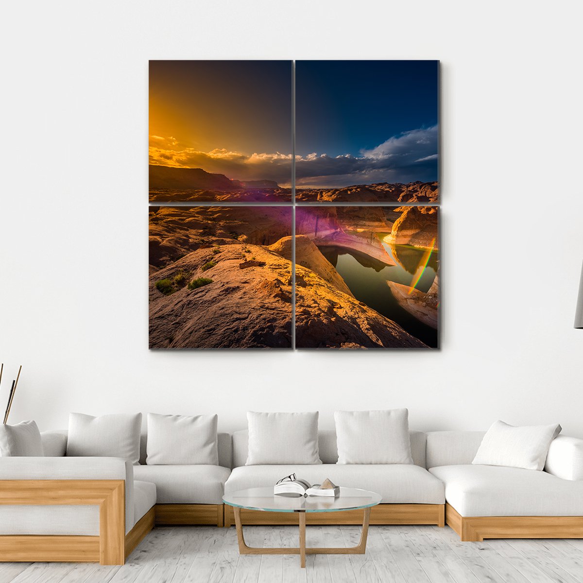 Reflection Canyon At Sunset Lake Powell Utah Canvas Wall Art-4 Square-Gallery Wrap-17" x 17"-Tiaracle