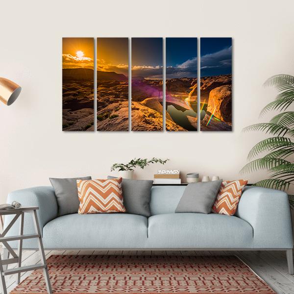 Reflection Canyon At Sunset Lake Powell Utah Canvas Wall Art-5 Horizontal-Gallery Wrap-22" x 12"-Tiaracle