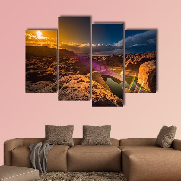 Reflection Canyon At Sunset Lake Powell Utah Canvas Wall Art-4 Pop-Gallery Wrap-50" x 32"-Tiaracle