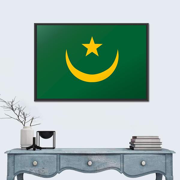 Reflection Flag Of Mauritania Canvas Wall Art-1 Piece-Floating Frame-24" x 16"-Tiaracle