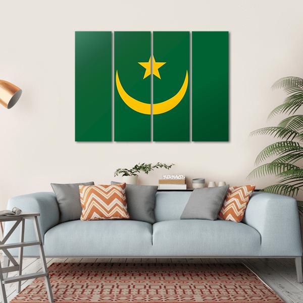 Reflection Flag Of Mauritania Canvas Wall Art-4 Horizontal-Gallery Wrap-34" x 24"-Tiaracle