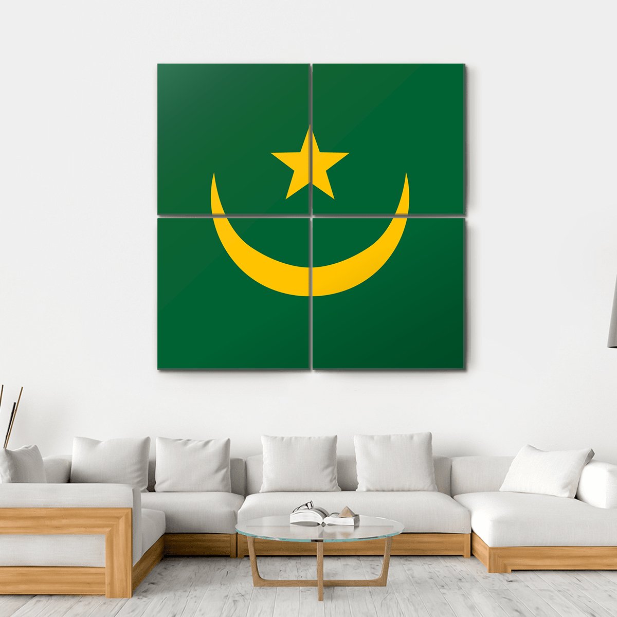 Reflection Flag Of Mauritania Canvas Wall Art-4 Square-Gallery Wrap-17" x 17"-Tiaracle
