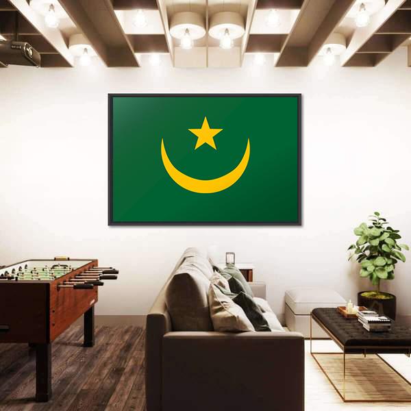 Reflection Flag Of Mauritania Canvas Wall Art-5 Horizontal-Gallery Wrap-22" x 12"-Tiaracle