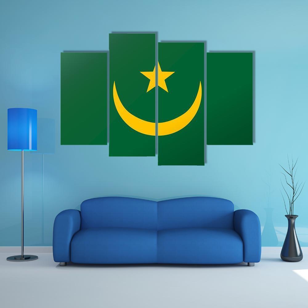 Reflection Flag Of Mauritania Canvas Wall Art-4 Pop-Gallery Wrap-50" x 32"-Tiaracle