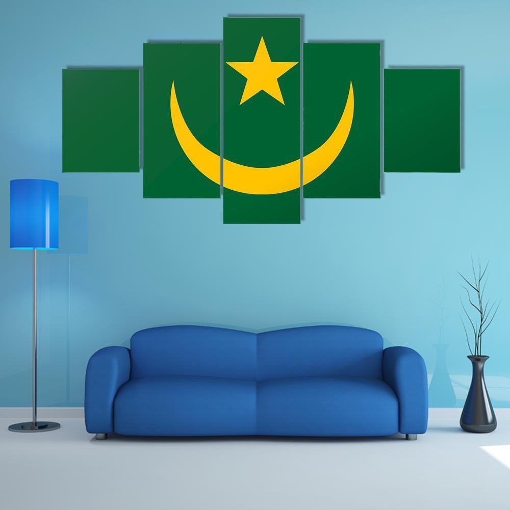 Reflection Flag Of Mauritania Canvas Wall Art-5 Star-Gallery Wrap-62" x 32"-Tiaracle