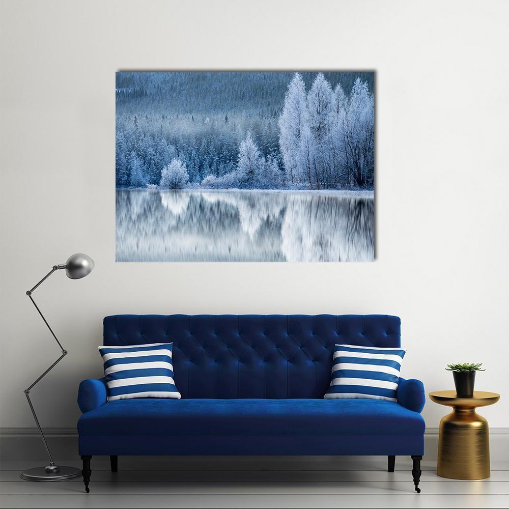 Reflection In Ice Of Forest Canvas Wall Art-5 Pop-Gallery Wrap-47" x 32"-Tiaracle