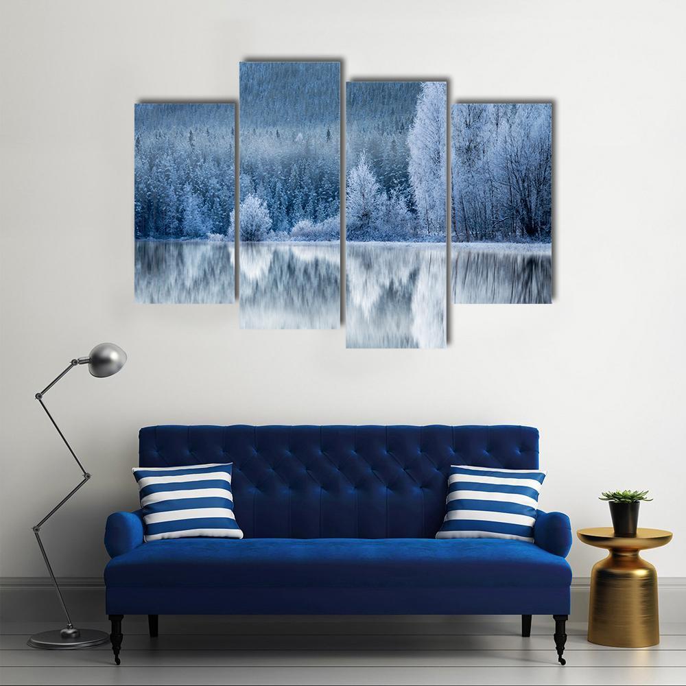 Reflection In Ice Of Forest Canvas Wall Art-4 Pop-Gallery Wrap-50" x 32"-Tiaracle