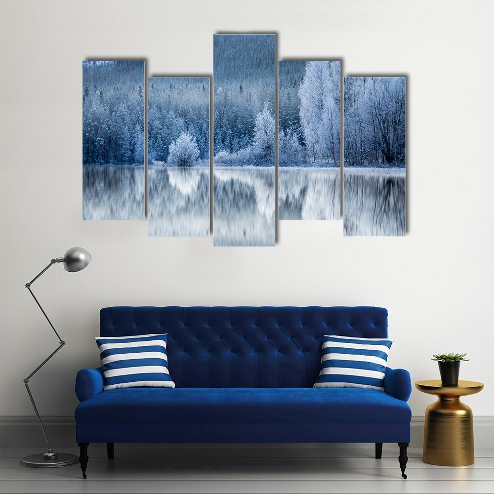 Reflection In Ice Of Forest Canvas Wall Art-5 Pop-Gallery Wrap-47" x 32"-Tiaracle