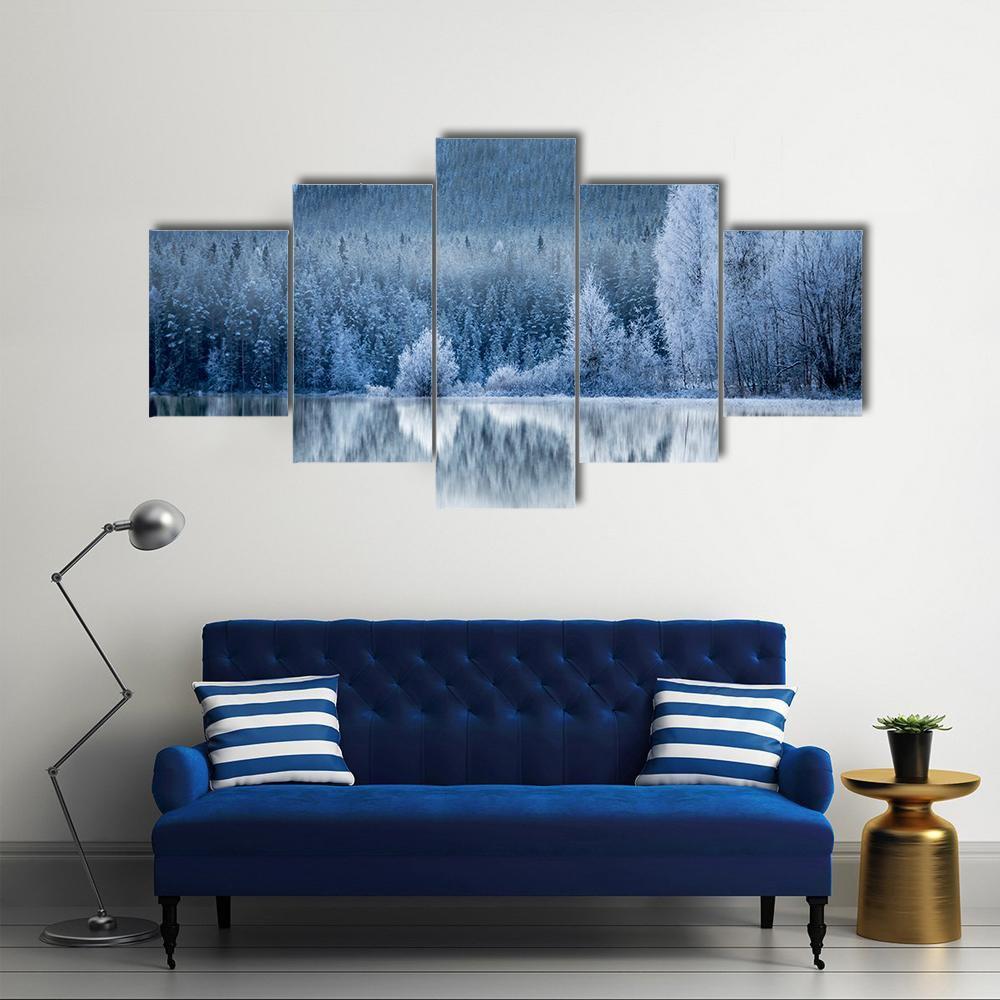 Reflection In Ice Of Forest Canvas Wall Art-5 Star-Gallery Wrap-62" x 32"-Tiaracle
