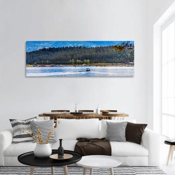 Reflection Lake In Idaho Panoramic Canvas Wall Art-3 Piece-25" x 08"-Tiaracle