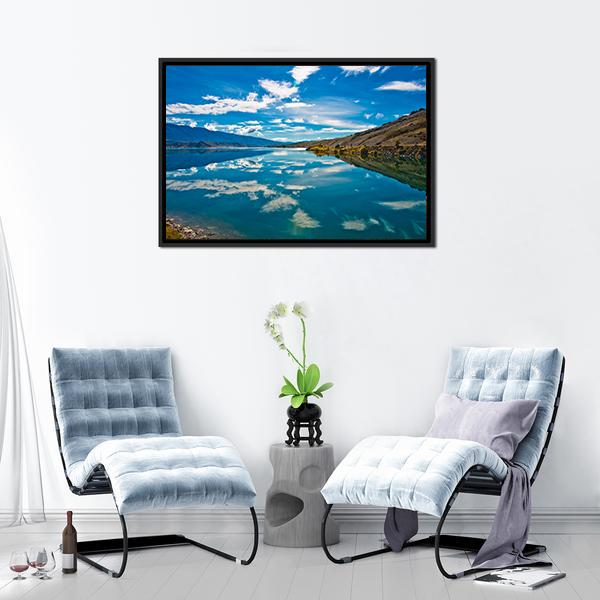 Reflection Lake New Zealand Canvas Wall Art-1 Piece-Floating Frame-24" x 16"-Tiaracle