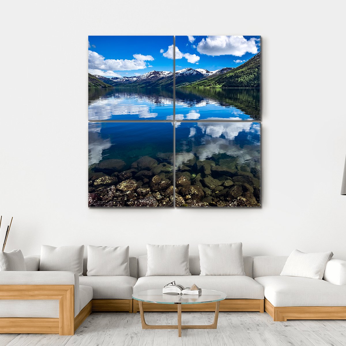 Reflection Lake Norway Canvas Wall Art-4 Square-Gallery Wrap-17" x 17"-Tiaracle