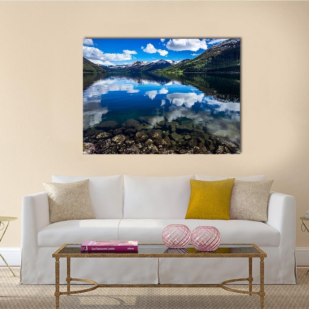 Reflection Lake Norway Canvas Wall Art-1 Piece-Gallery Wrap-48" x 32"-Tiaracle