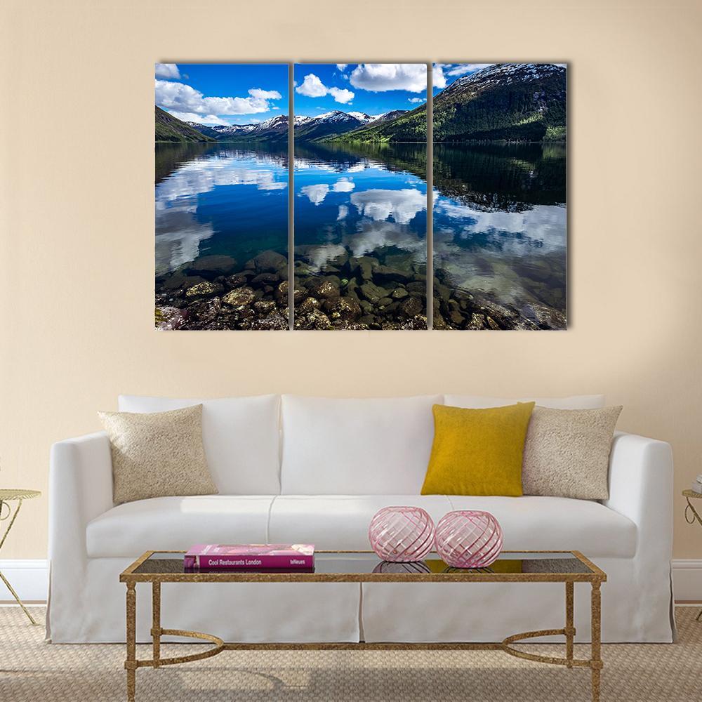 Reflection Lake Norway Canvas Wall Art-3 Horizontal-Gallery Wrap-37" x 24"-Tiaracle