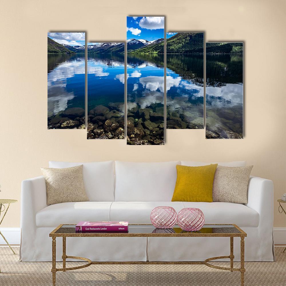 Reflection Lake Norway Canvas Wall Art-5 Pop-Gallery Wrap-47" x 32"-Tiaracle