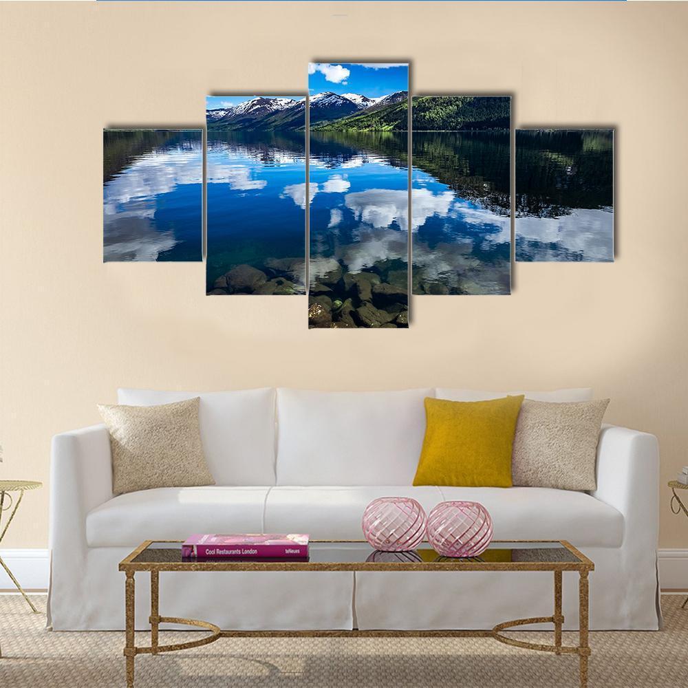 Reflection Lake Norway Canvas Wall Art-5 Star-Gallery Wrap-62" x 32"-Tiaracle