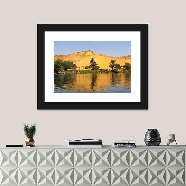 Reflection Of A Sand Dune Over The Nile River Canvas Wall Art-1 Piece-Framed Print-20" x 16"-Tiaracle