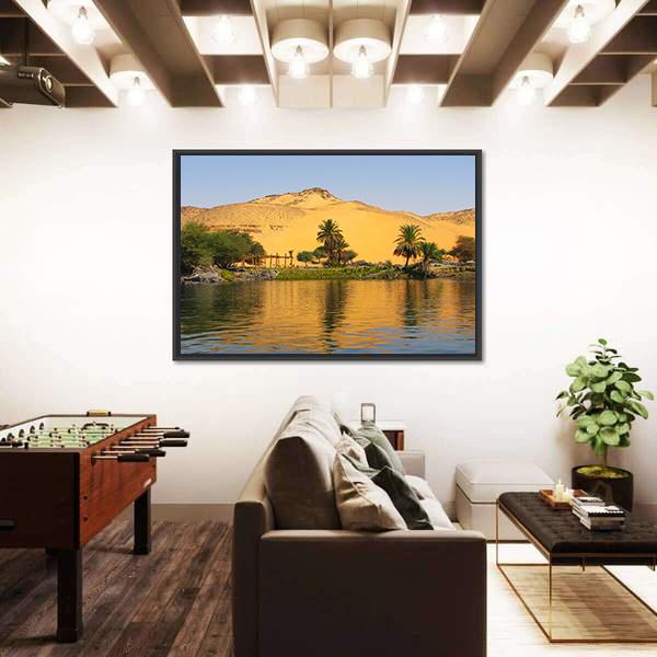 Reflection Of A Sand Dune Over The Nile River Canvas Wall Art-3 Horizontal-Gallery Wrap-25" x 16"-Tiaracle