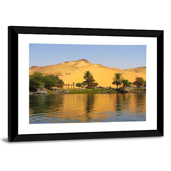 Reflection Of A Sand Dune Over The Nile River Canvas Wall Art-3 Horizontal-Gallery Wrap-25" x 16"-Tiaracle