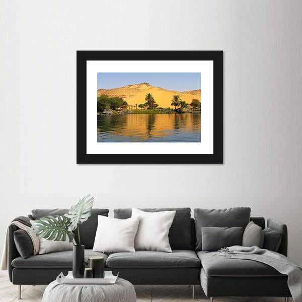 Reflection Of A Sand Dune Over The Nile River Canvas Wall Art-3 Horizontal-Gallery Wrap-25" x 16"-Tiaracle