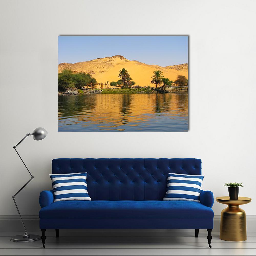 Reflection Of A Sand Dune Over The Nile River Canvas Wall Art-4 Horizontal-Gallery Wrap-34" x 24"-Tiaracle