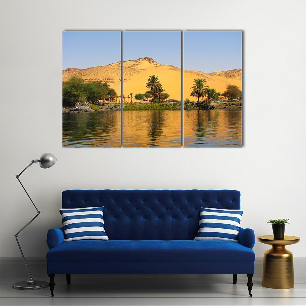 Reflection Of A Sand Dune Over The Nile River Canvas Wall Art-3 Horizontal-Gallery Wrap-37" x 24"-Tiaracle