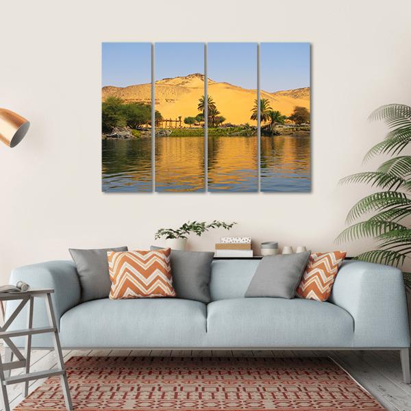 Reflection Of A Sand Dune Over The Nile River Canvas Wall Art-4 Horizontal-Gallery Wrap-34" x 24"-Tiaracle