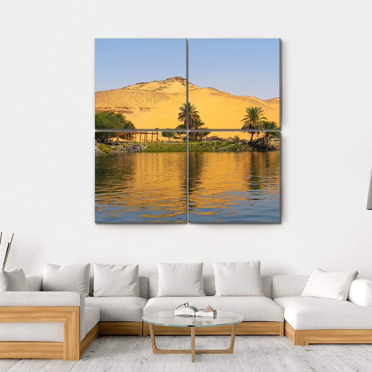 Reflection Of A Sand Dune Over The Nile River Canvas Wall Art-4 Square-Gallery Wrap-17" x 17"-Tiaracle