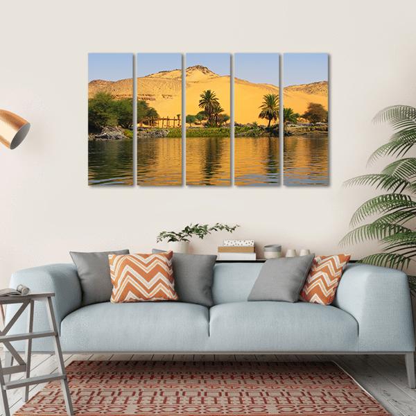 Reflection Of A Sand Dune Over The Nile River Canvas Wall Art-5 Horizontal-Gallery Wrap-22" x 12"-Tiaracle