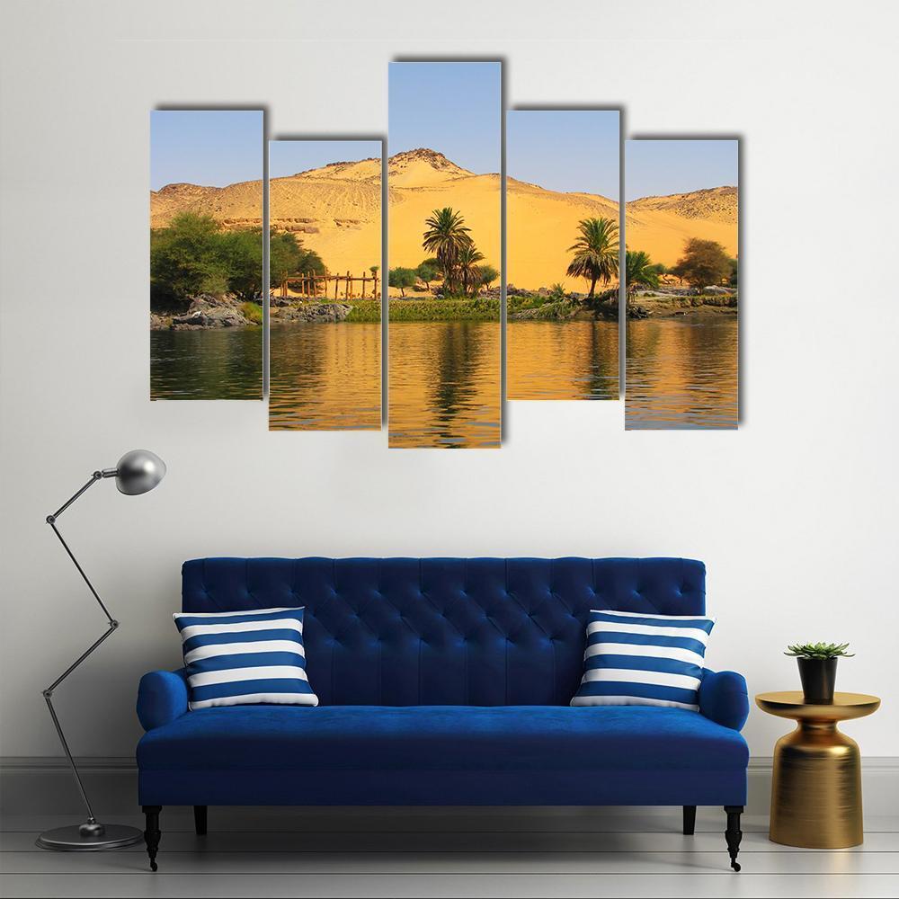 Reflection Of A Sand Dune Over The Nile River Canvas Wall Art-5 Pop-Gallery Wrap-47" x 32"-Tiaracle