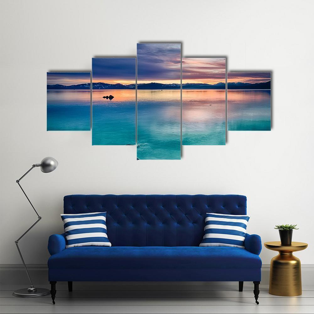 Reflection Of Clouds In A Lake Canvas Wall Art-5 Star-Gallery Wrap-62" x 32"-Tiaracle
