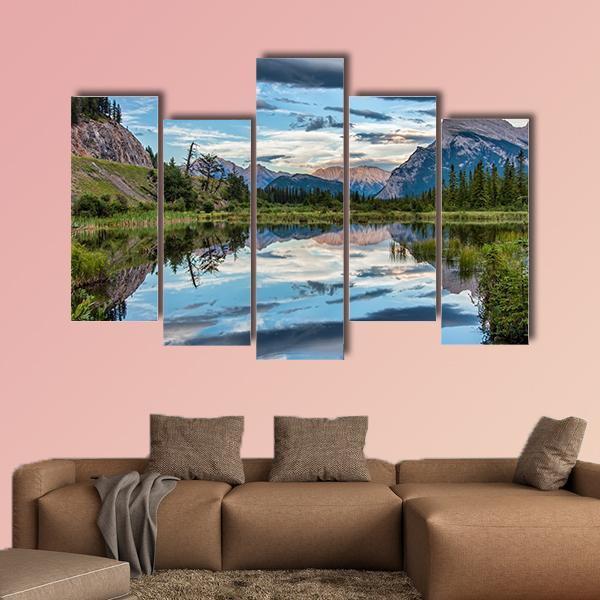Reflection Of Dramatic Dark Clouds In Vermilion Lake Canvas Wall Art-5 Pop-Gallery Wrap-47" x 32"-Tiaracle
