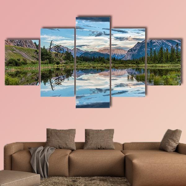 Reflection Of Dramatic Dark Clouds In Vermilion Lake Canvas Wall Art-5 Star-Gallery Wrap-62" x 32"-Tiaracle