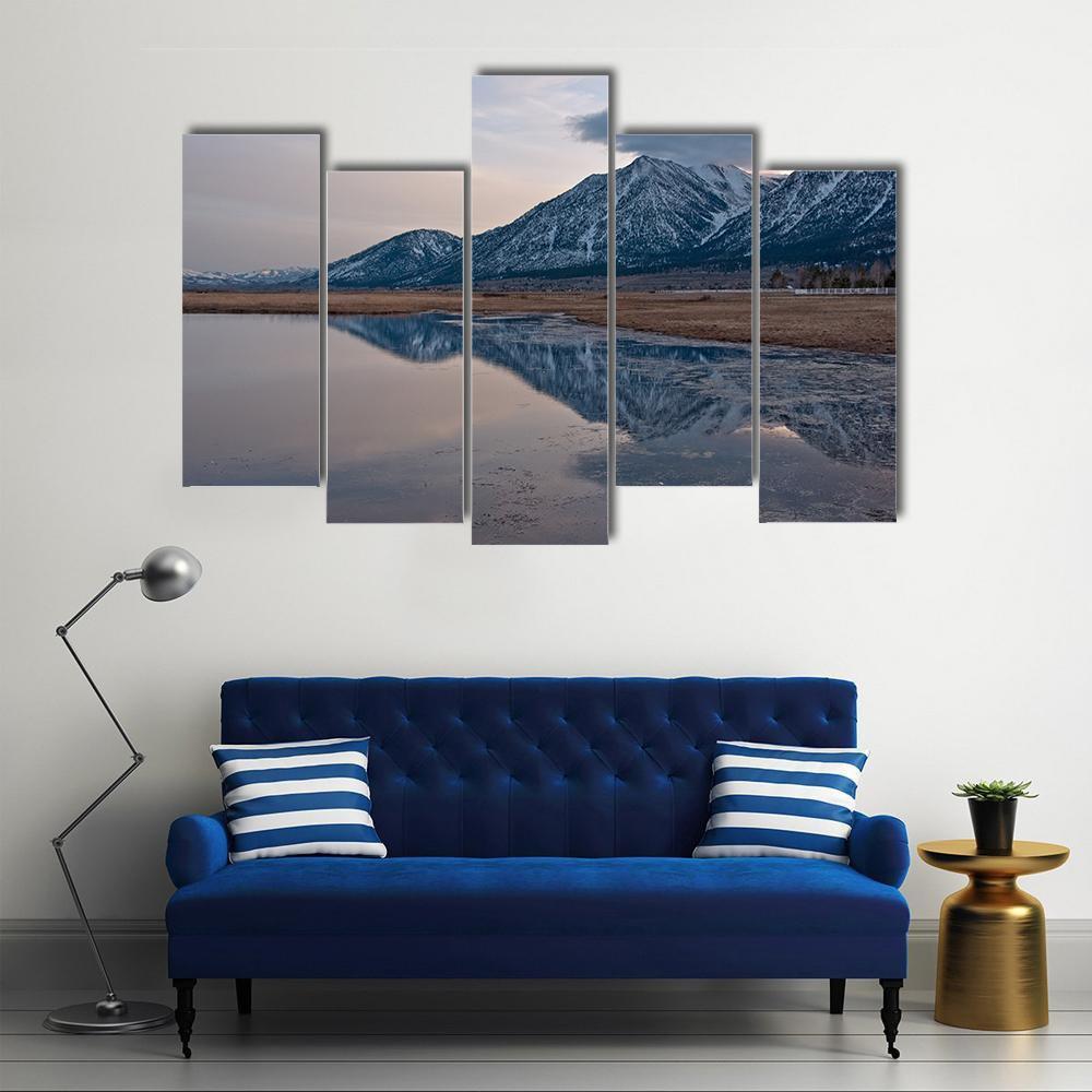 Reflection Of Jobs Peak At Sunset From Carson Valley Canvas Wall Art-5 Pop-Gallery Wrap-47" x 32"-Tiaracle