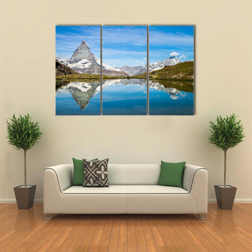 Reflection Of Matterhorn In Lake Canvas Wall Art-3 Horizontal-Gallery Wrap-37" x 24"-Tiaracle
