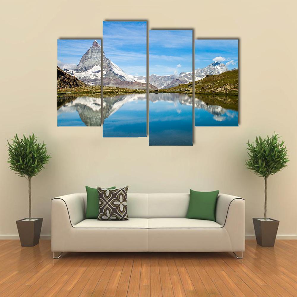 Reflection Of Matterhorn In Lake Canvas Wall Art-4 Pop-Gallery Wrap-50" x 32"-Tiaracle