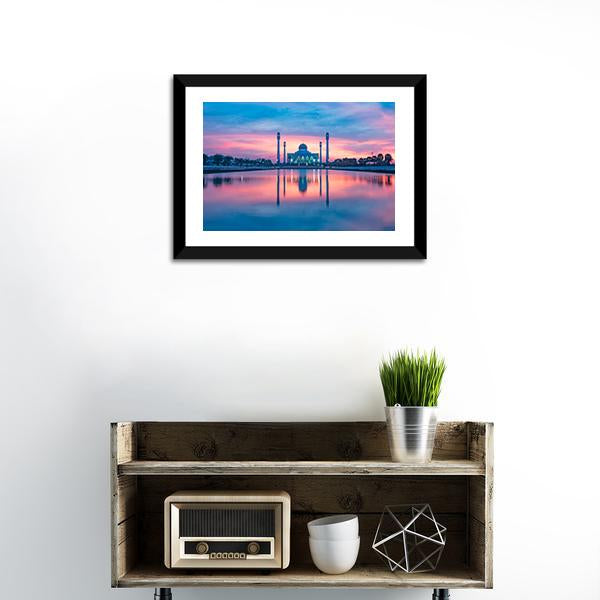 Reflection Of Mosque In Lake Canvas Wall Art-1 Piece-Framed Print-20" x 16"-Tiaracle