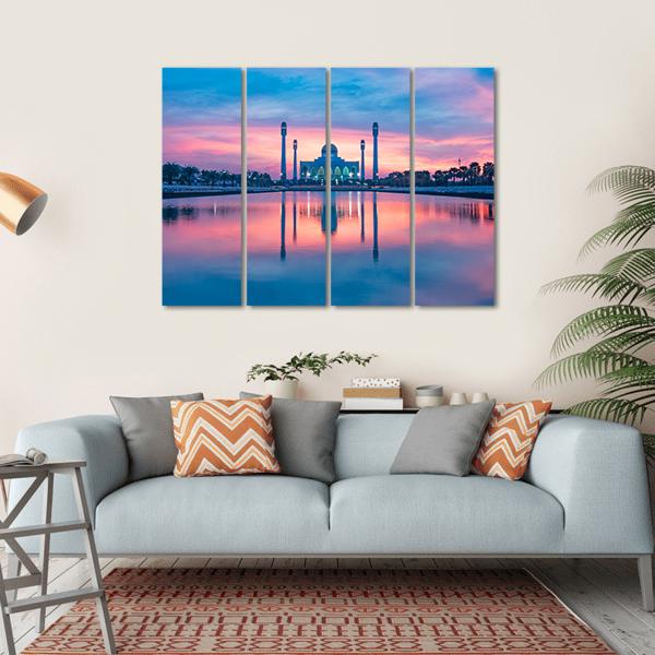 Reflection Of Mosque In Lake Canvas Wall Art-4 Horizontal-Gallery Wrap-34" x 24"-Tiaracle