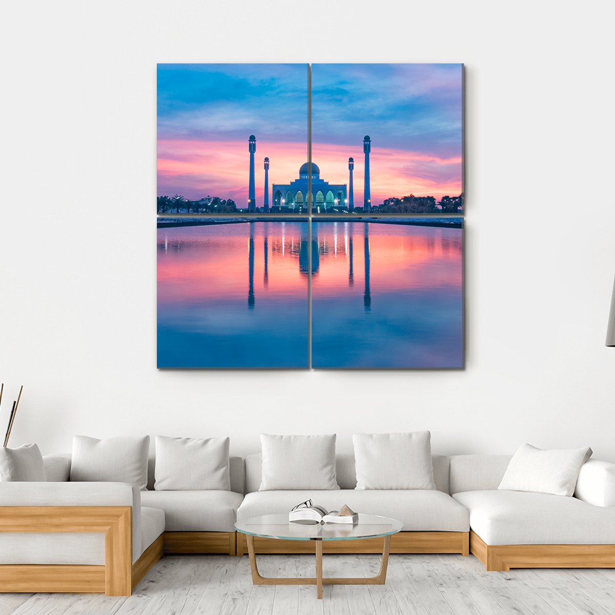 Reflection Of Mosque In Lake Canvas Wall Art-4 Square-Gallery Wrap-17" x 17"-Tiaracle