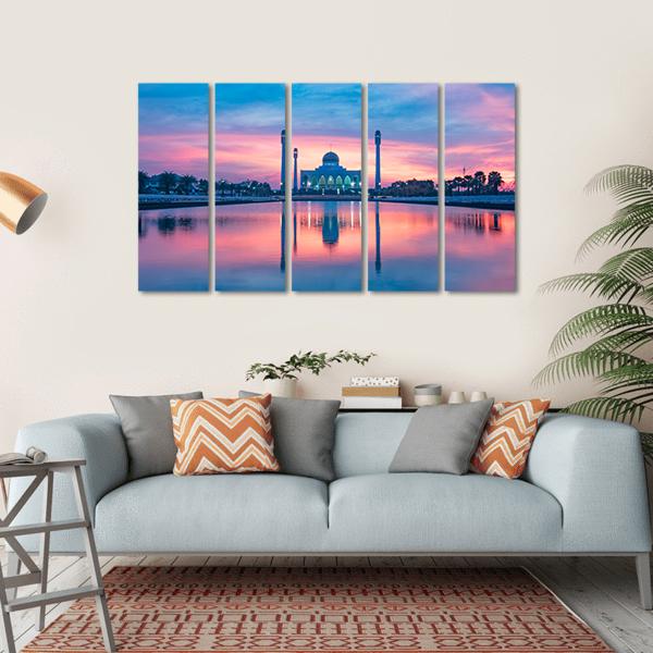 Reflection Of Mosque In Lake Canvas Wall Art-5 Horizontal-Gallery Wrap-22" x 12"-Tiaracle