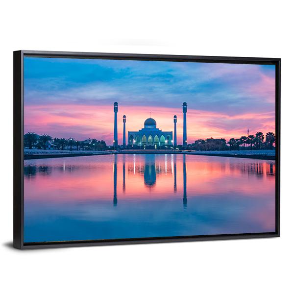 Reflection Of Mosque In Lake Canvas Wall Art-3 Horizontal-Gallery Wrap-25" x 16"-Tiaracle