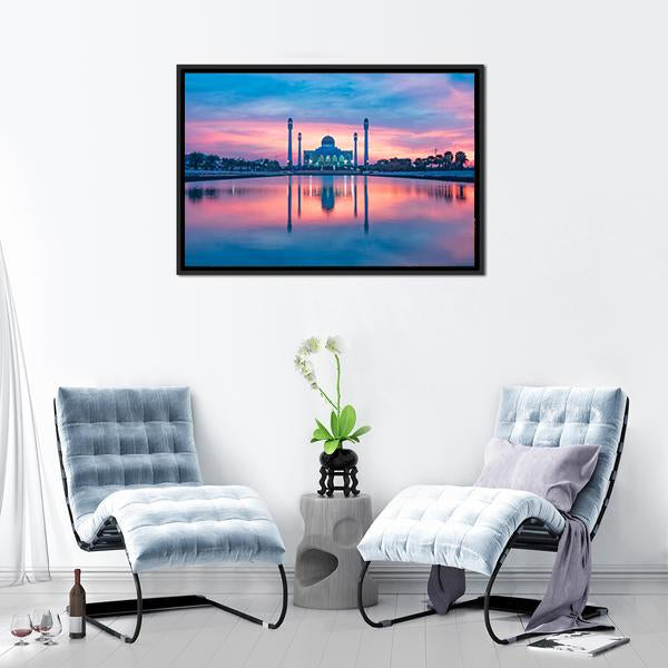 Reflection Of Mosque In Lake Canvas Wall Art-3 Horizontal-Gallery Wrap-25" x 16"-Tiaracle
